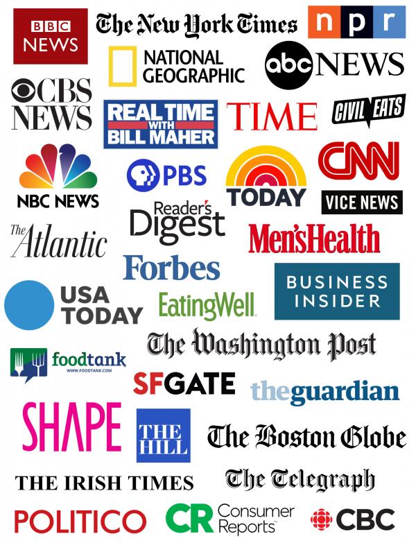 Composite image of top-tier media logos from coverage of our news